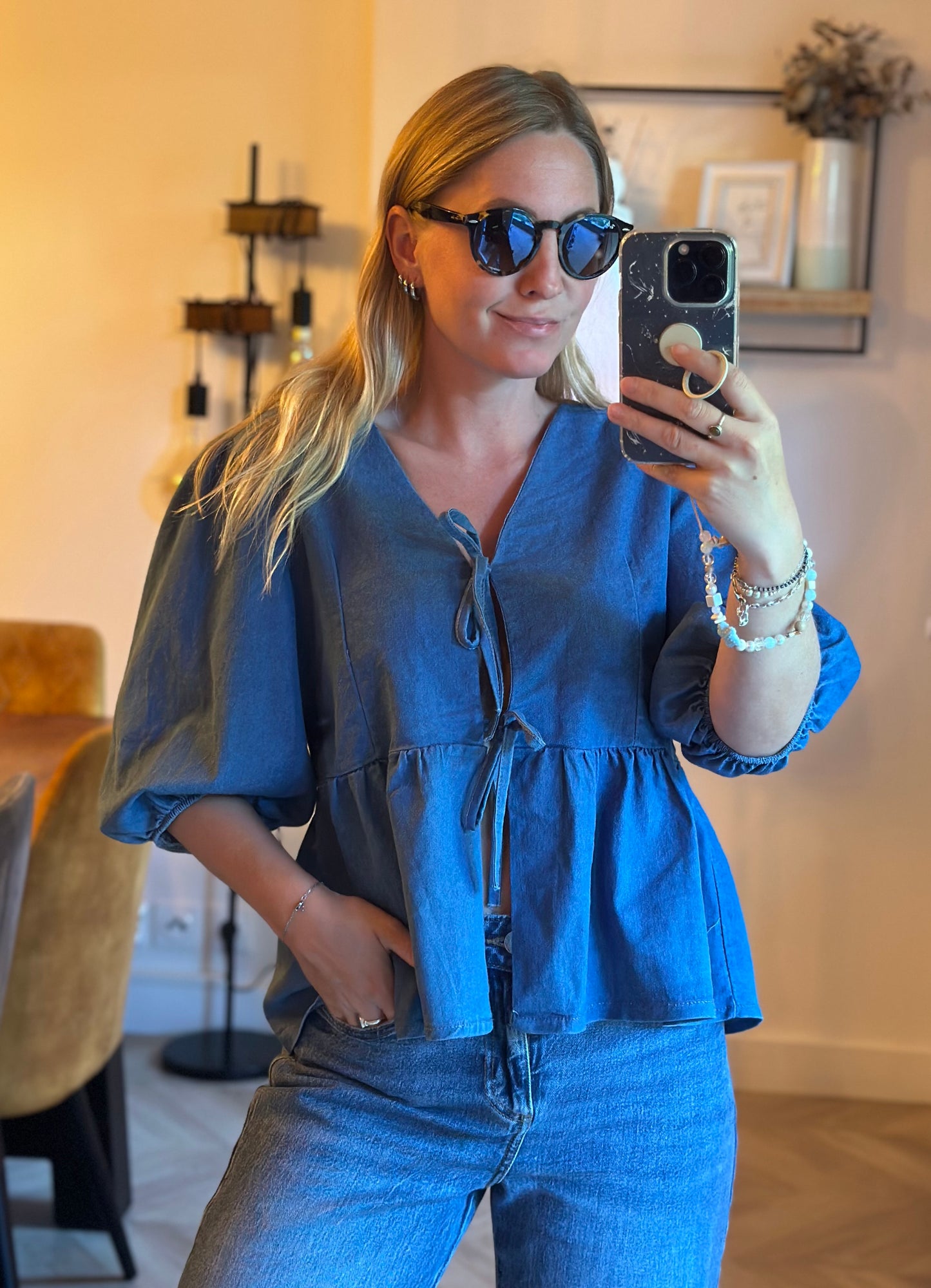 Blouse bleu denim unie Made in Italy en coton T.U