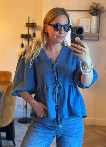 Blouse bleu denim unie Made in Italy en coton T.U