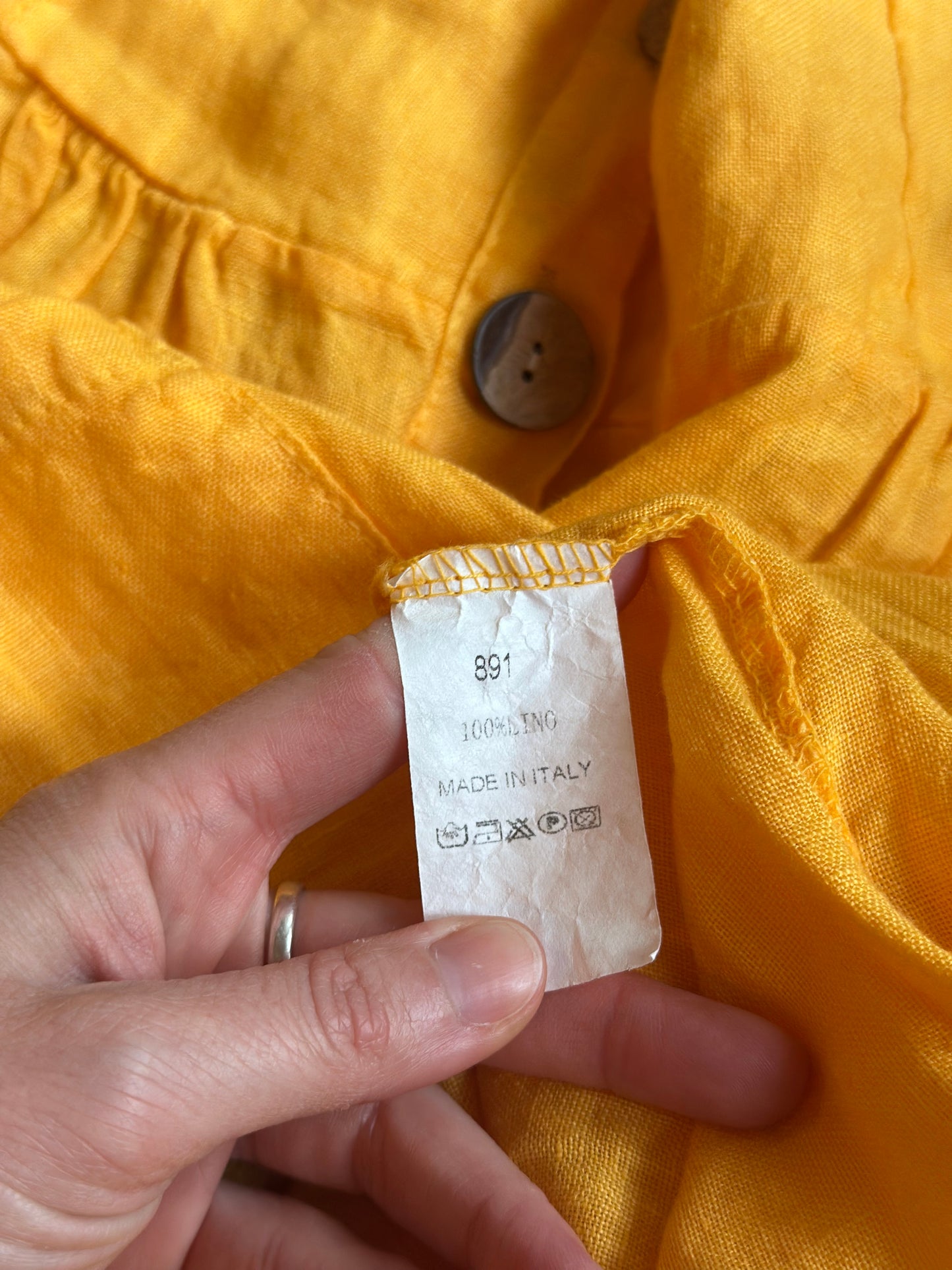 Robe midi jaune en lin boutons – T.38/40