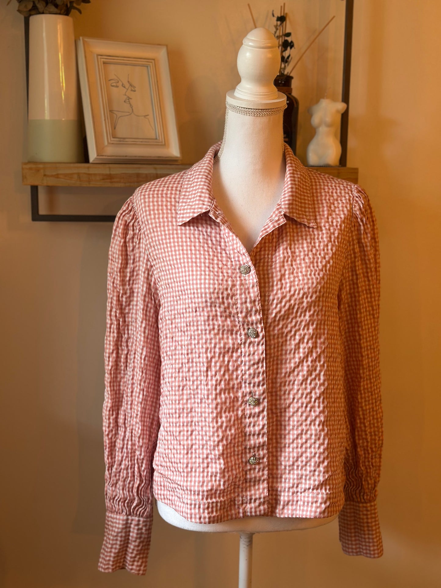 Chemise vichy rose coton fluide oversize T.34/36/38