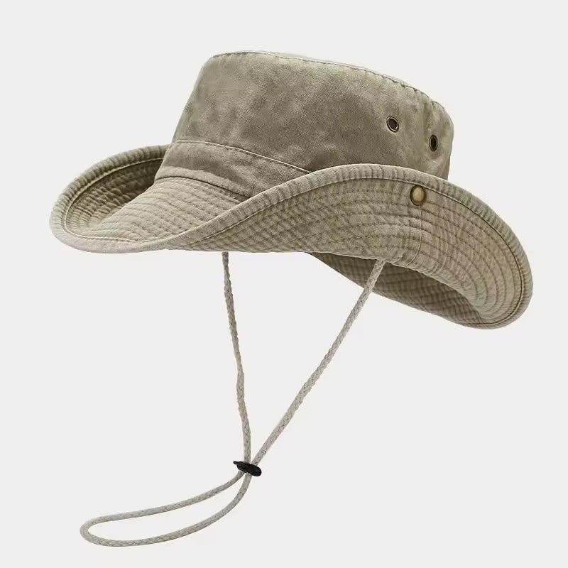 Chapeau unisexe beige kaki effet denim avec cordon neuf