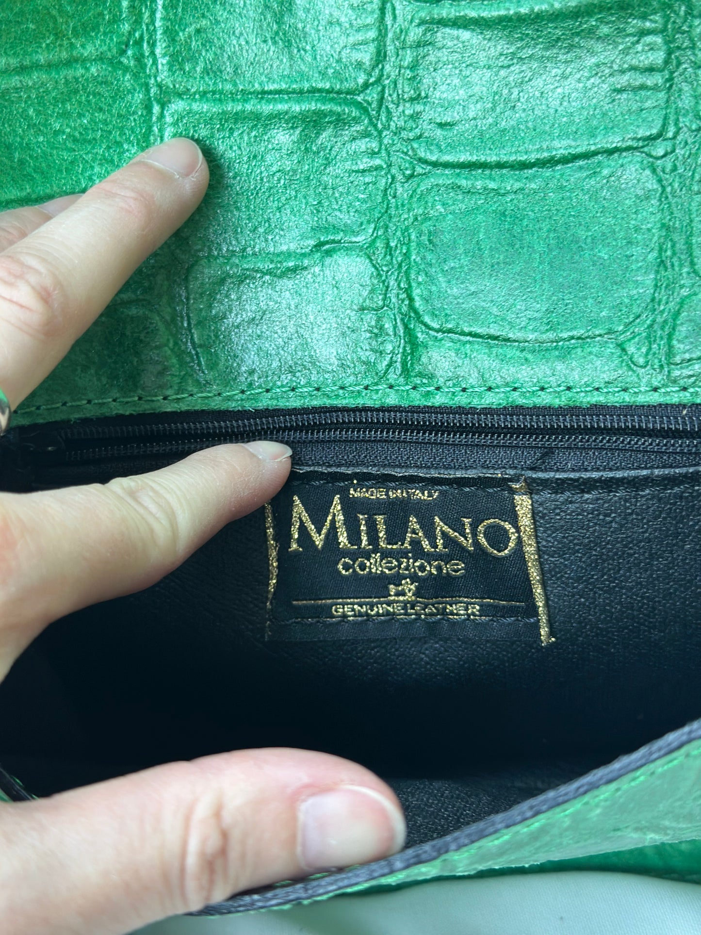 Sac bandoulière cuir embossé crocodile vert – cuir véritable