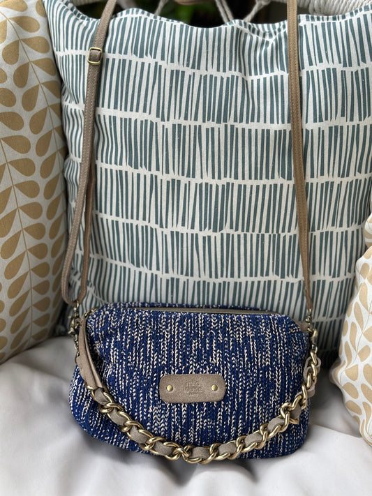 Sac en cuir bleu modèle “Mama” avec double bandoulière