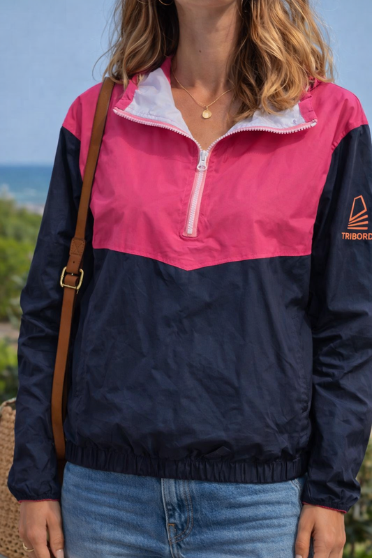 Veste coupe-vent imperméable bicolore rose/bleu T.38 oversize