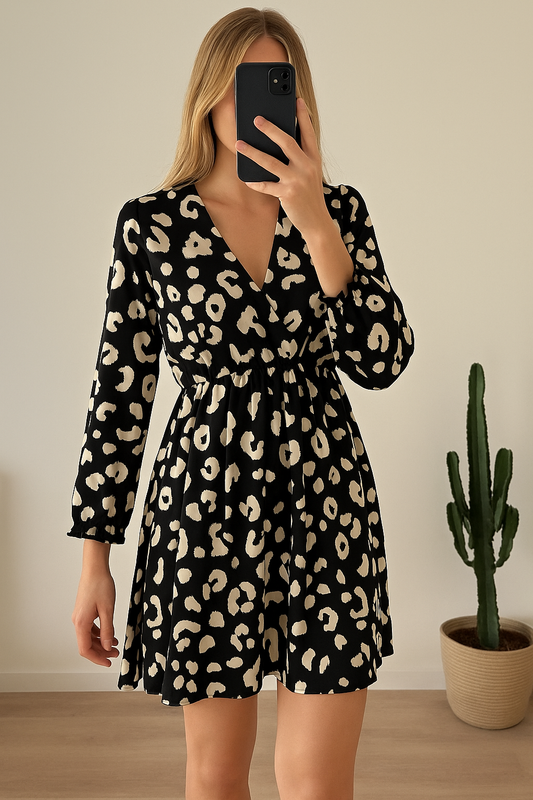 Robe imprimé léopard noir & blanc, T.36