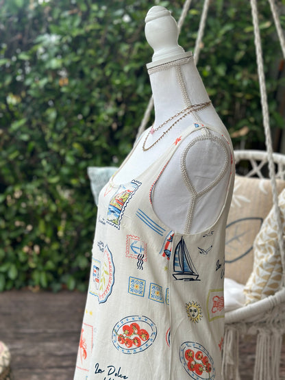 Robe d’été motifs bord de mer en lin, coton & viscose T.36/38