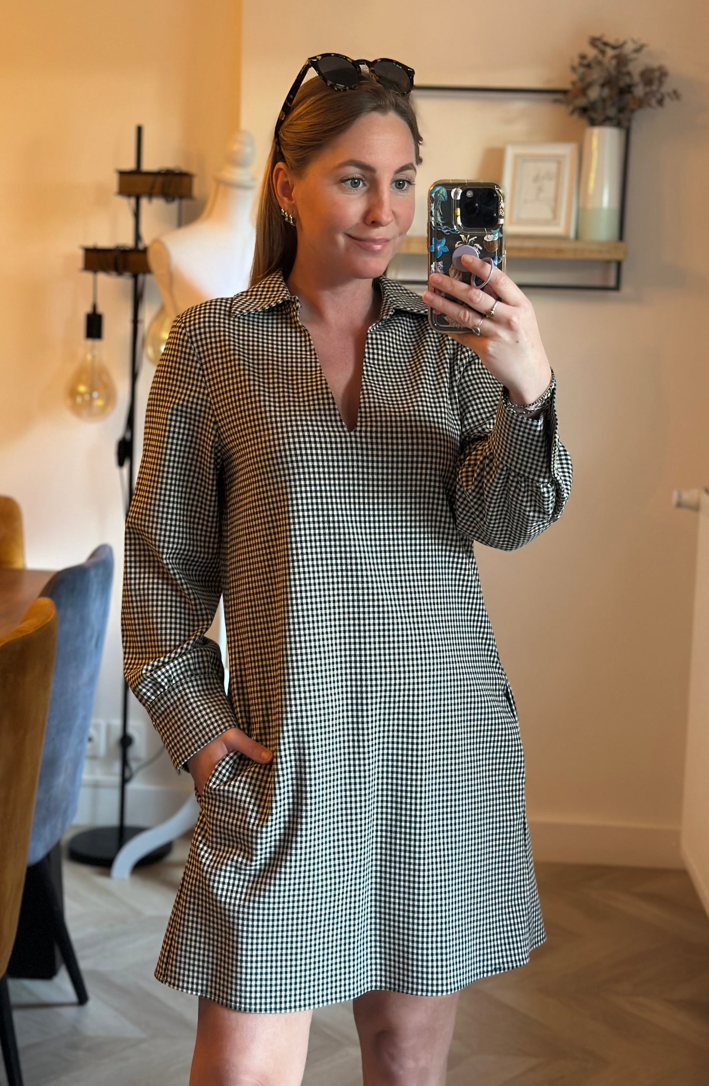 Robe mini à carreaux vichy noir et blanc T.36