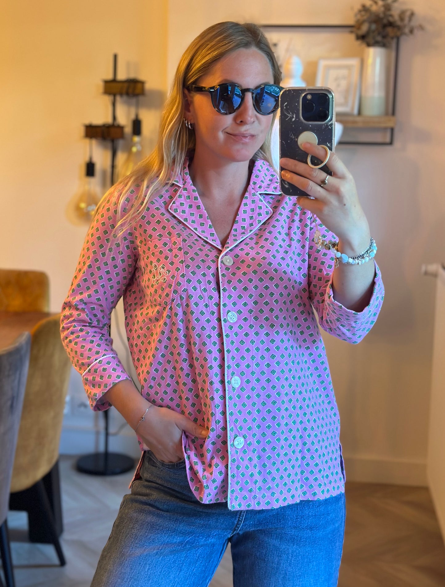 Chemise imprimé façon pyjama rose T.34