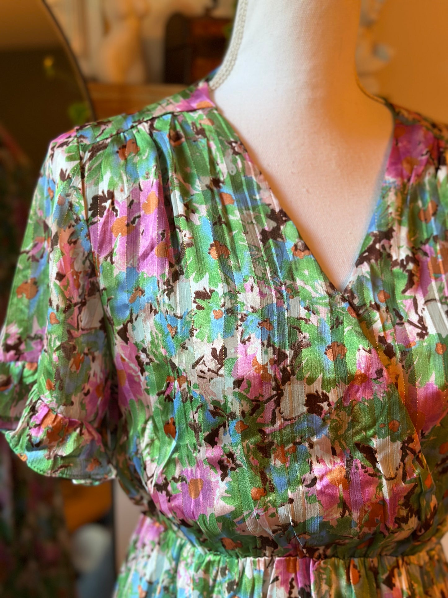 Robe d’été fleurie vert rose T.36