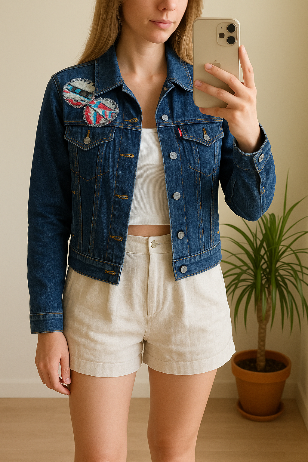Veste en jean brodée dos et épaule T.36