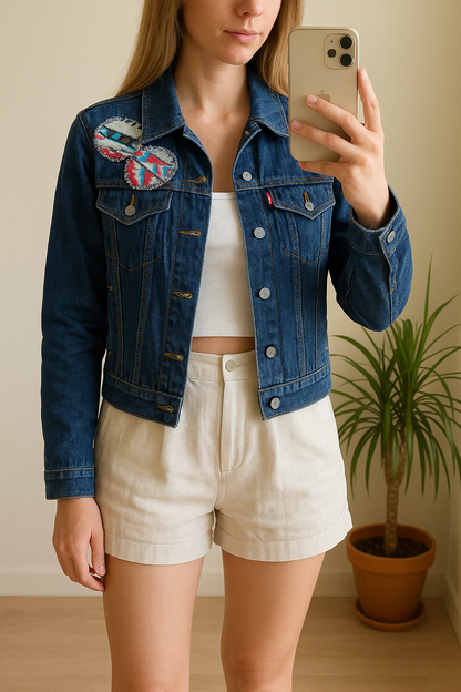 Veste en jean brodée dos et épaule T.36