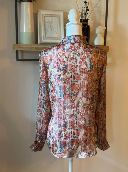 Chemise fluide fleurie beige irisée T.36