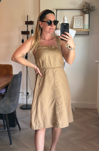 Robe mi-longue lin beige Caroll bretelles larges coupe fluide - taille 38