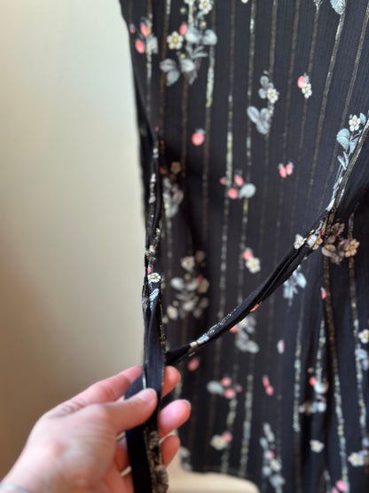 Robe noire fleurie rayée lurex T.36