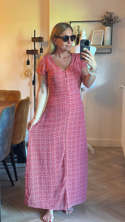 Robe longue imprimé rouge et blanc T.36