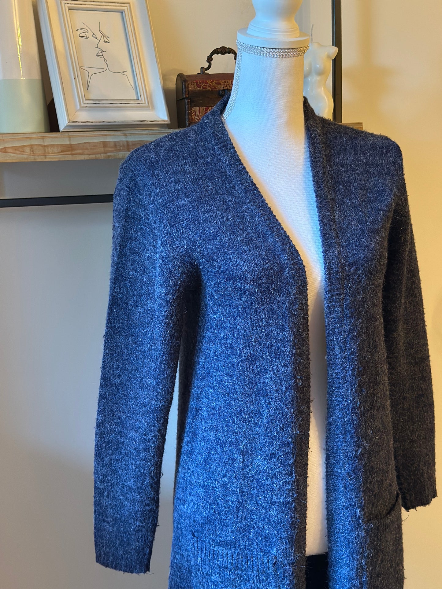 Gilet long bleu gris chiné T.38