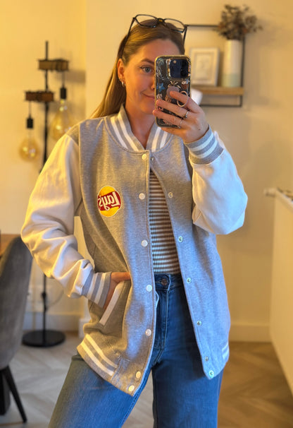 Veste teddy varsity gris et blanc logo Lay’s brodé T.38/40
