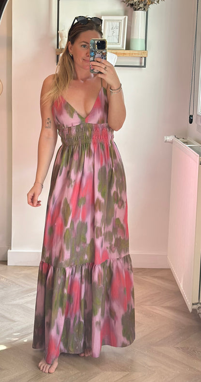 Robe longue fluide rose lila colorée neuf T.36