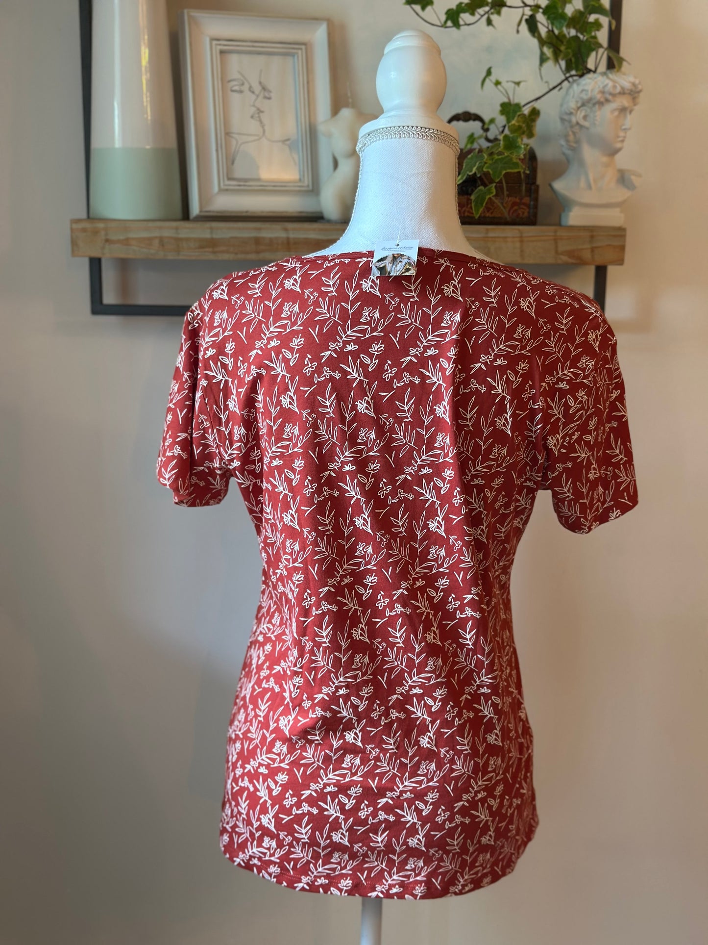 T-shirt en coton imprimé fleuri blanc avec logo brodé T.40
