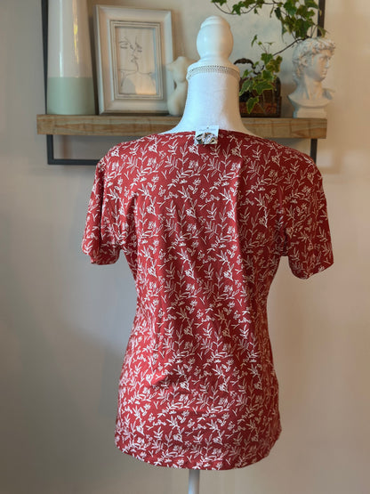 T-shirt en coton imprimé fleuri blanc avec logo brodé T.40
