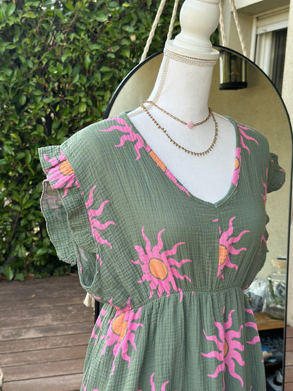 Robe gaze de coton imprimé soleil Made in Italy T.U 36/40