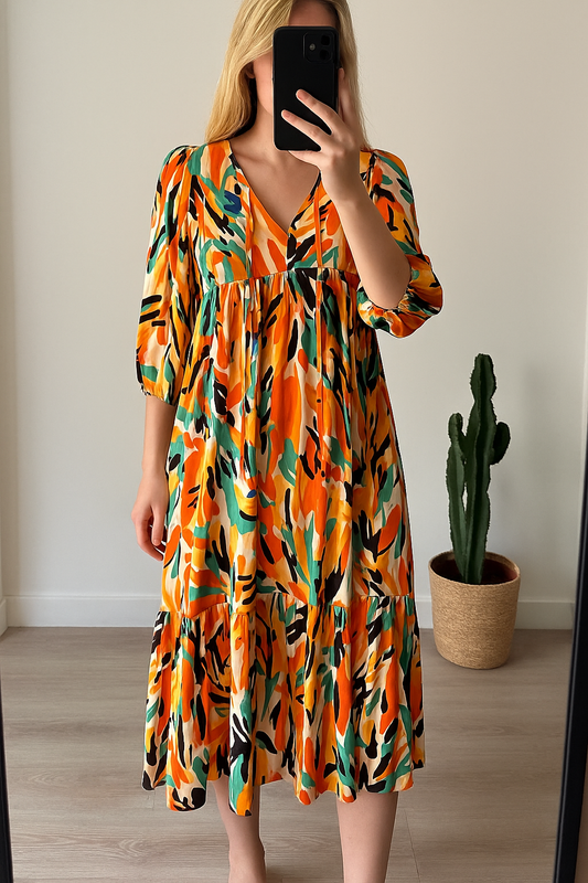 Robe midi imprimé abstrait multicolore T.36/38