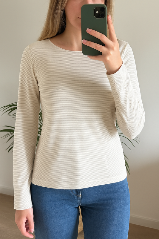 Pull fin blanc crème à rayures lurex doré T.36