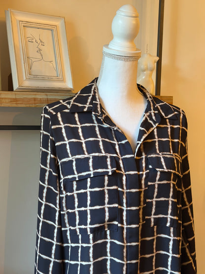 Chemise imprimé carreaux noir beige T.40