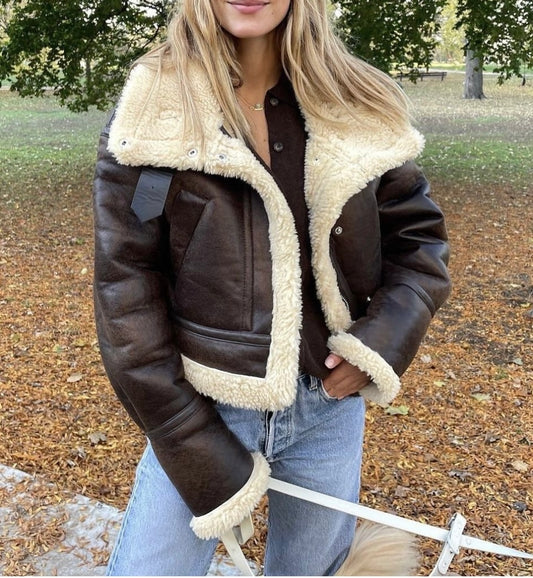 Blouson aviateur marron doublé effet mouton T.38