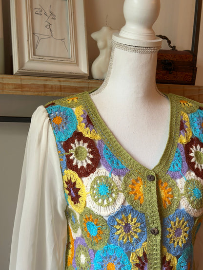 Cardigan crochet vert multicolore neuf T.36