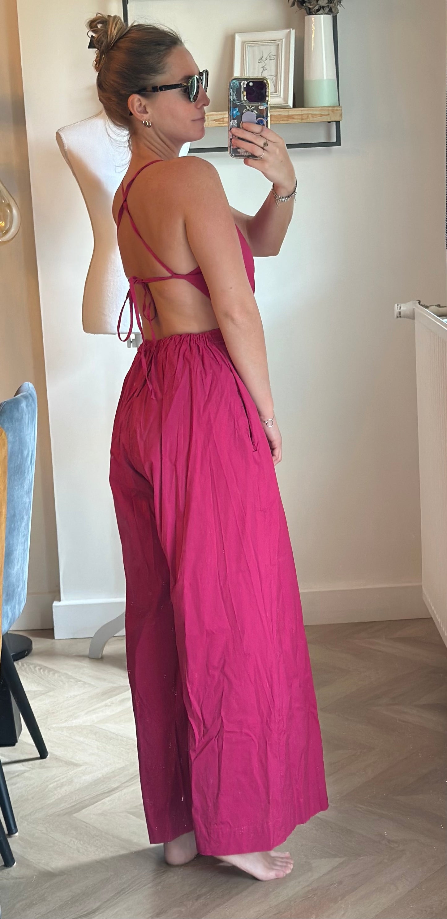 Combinaison pantalon dos nu rose Nina coton T.36/38