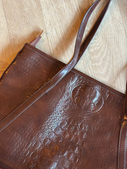 Grand sac cabas effet croco marron