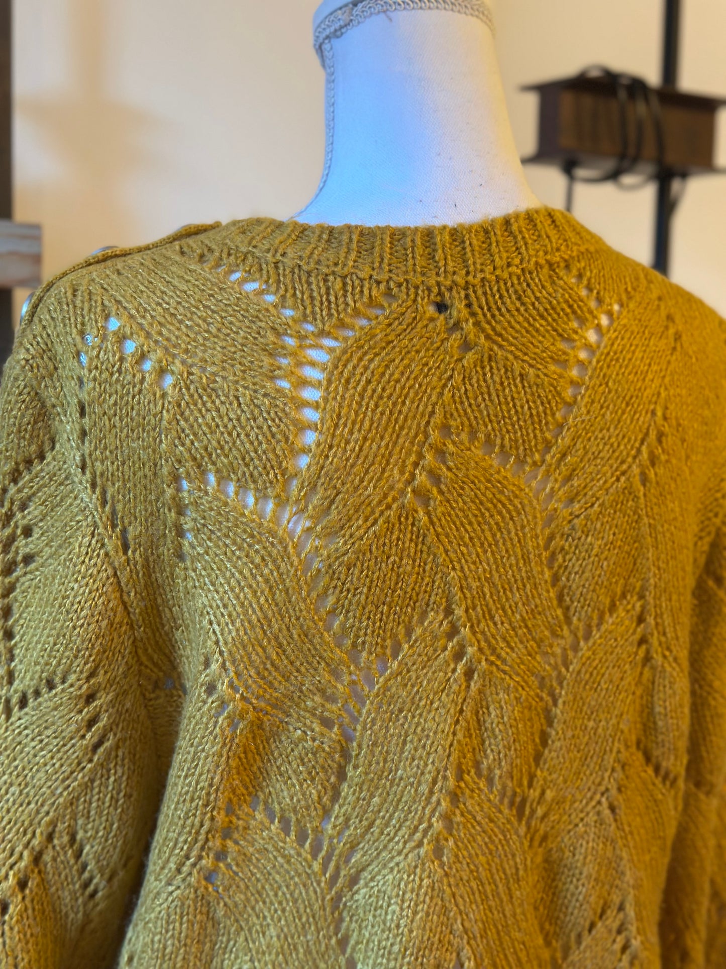 Pull maille ajourée jaune moutarde TU