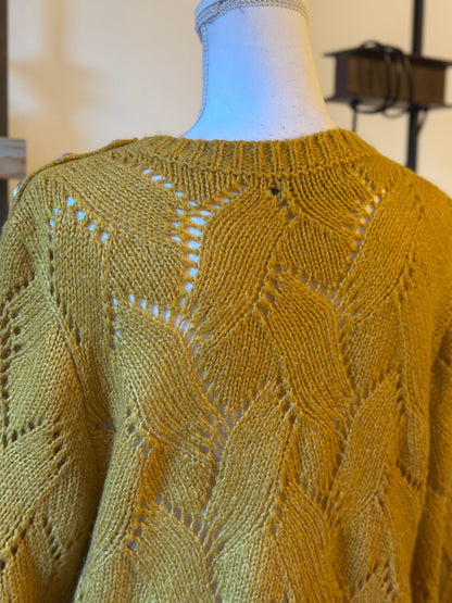 Pull maille ajourée jaune moutarde TU