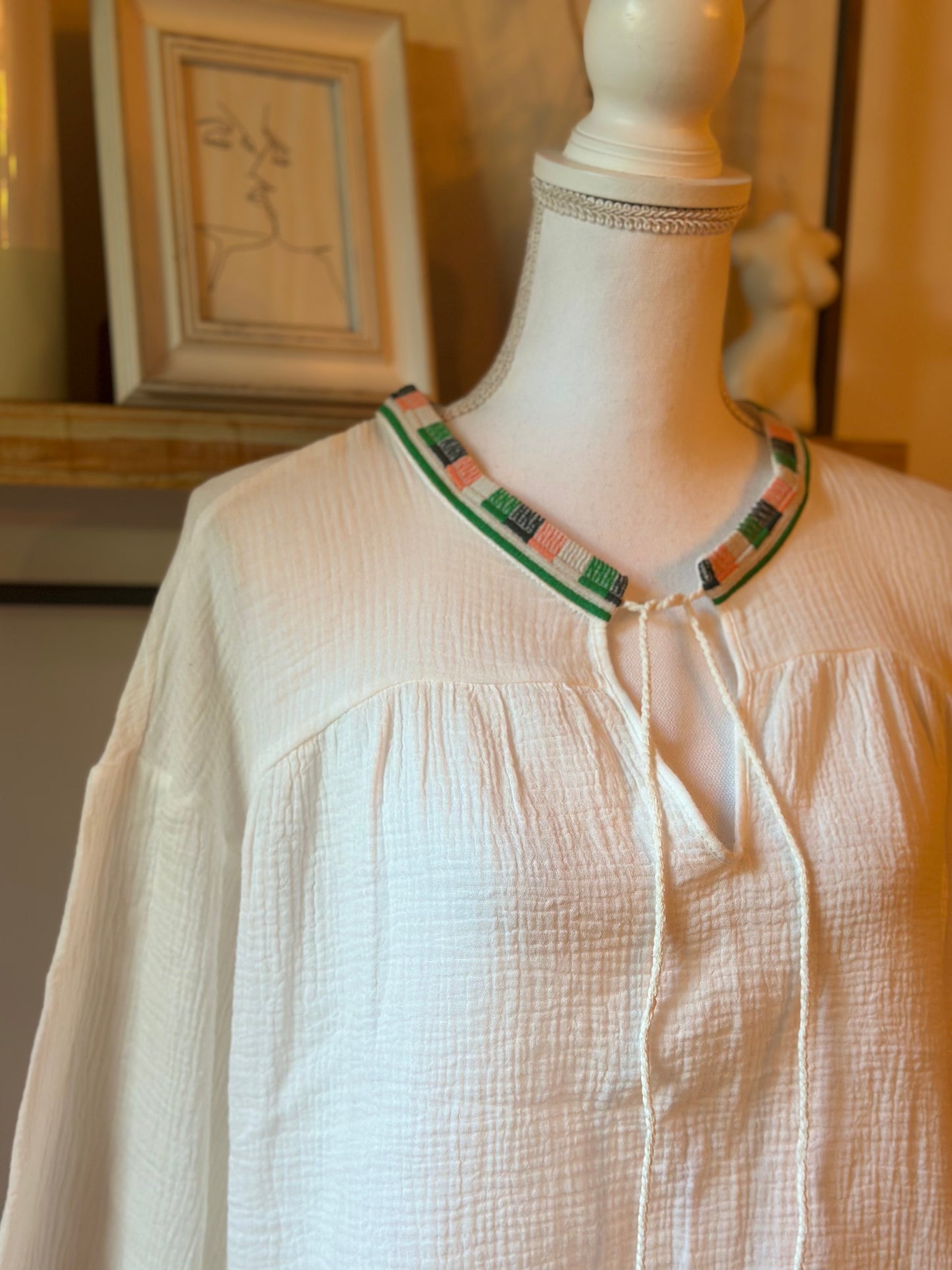 Blouse en gaze de coton blanche T.U (36 à 46) Neuve