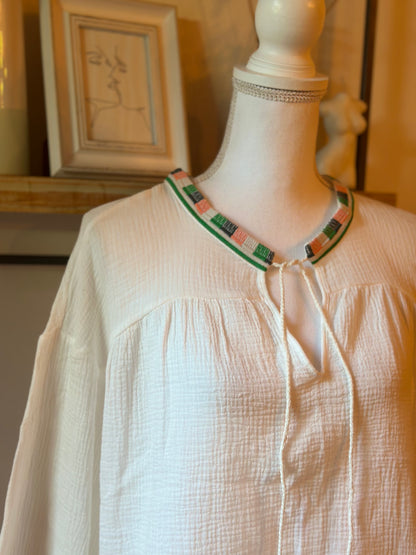 Blouse en gaze de coton blanche T.U (36 à 46) Neuve