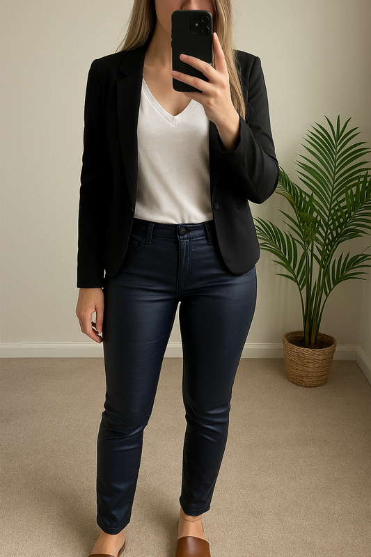 Jean bleu enduit, coupe slim T.34
