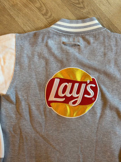 Veste teddy varsity gris et blanc logo Lay’s brodé T.38/40